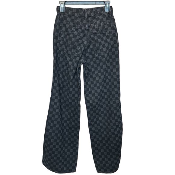 New ~ PACSUN  ~ Eco Black Checker High Waisted Baggy Jeans Size 25 CUTE - Picture 5 of 9